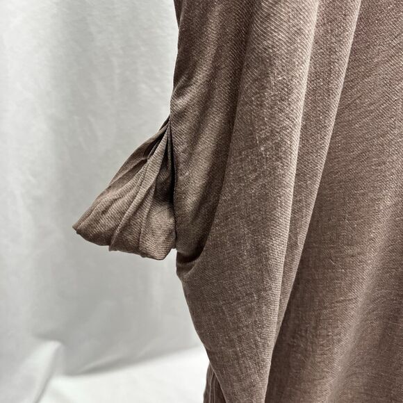 Neuflora Women's Linen Blend Midi Dress Size Small Taupe V Neck Pockets - Picture 4 of 12